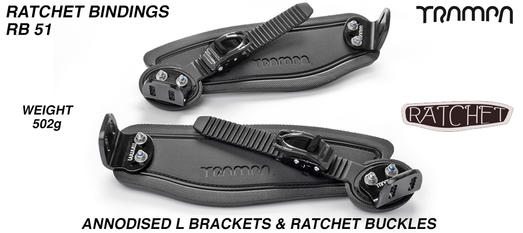 Ratchet Bindings - Black Straps on Black Foam with Black L Brackets & Ratchets