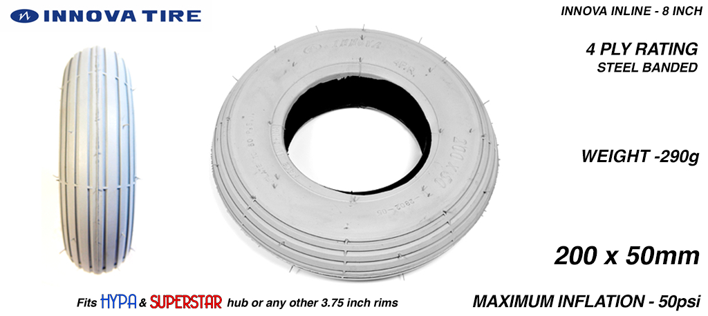 INNOVA INLINE - High Pressure Speed Tyre - 8x 2x 3.75 - 8 Inch Tyre GREY