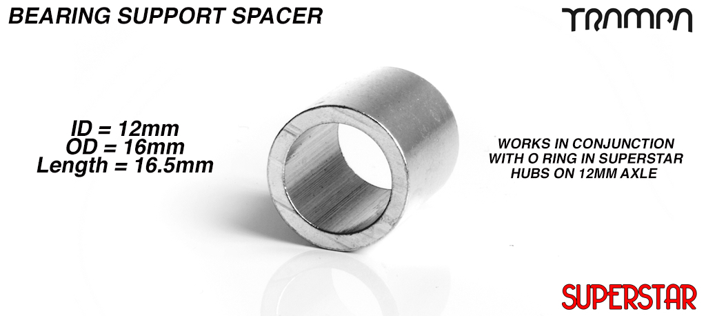 Internal Bearing support spacer used with 10mm O-RIng on 12mm axles - 12 x 16 x 16.5mm - LATHED 