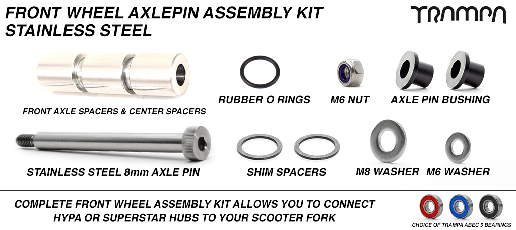 STAINLESS STEEL Front Wheel Axle Pin Assembly Kit for TRAMPA Scooter