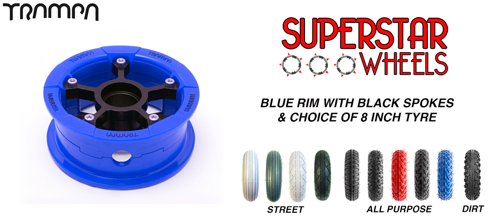 Superstar 8 inch wheel - BLUE Gloss rim BLACK spoke CUSTOM Tyre 8 INCH WHEEL 