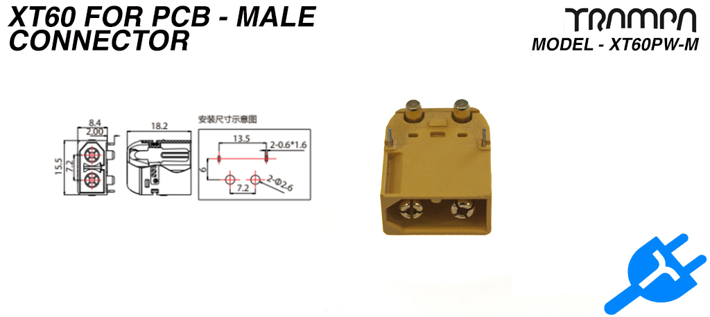 XT60PW-M connector for PCB - Male 