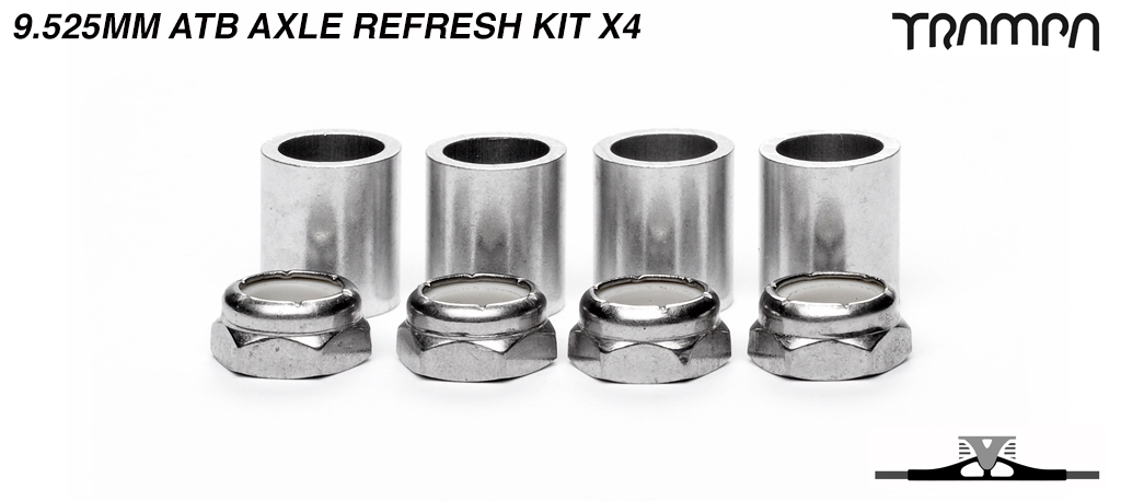 9.525mm ATB Axle re-fresh kit - 4x 3/8ths Stainless Steel Half nut with Nylock & 4x 9.525mm Wheel support spacer