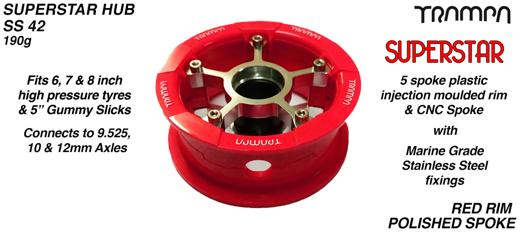 Superstar Hub - Red with white logo Rim with Silver anodised spokes 