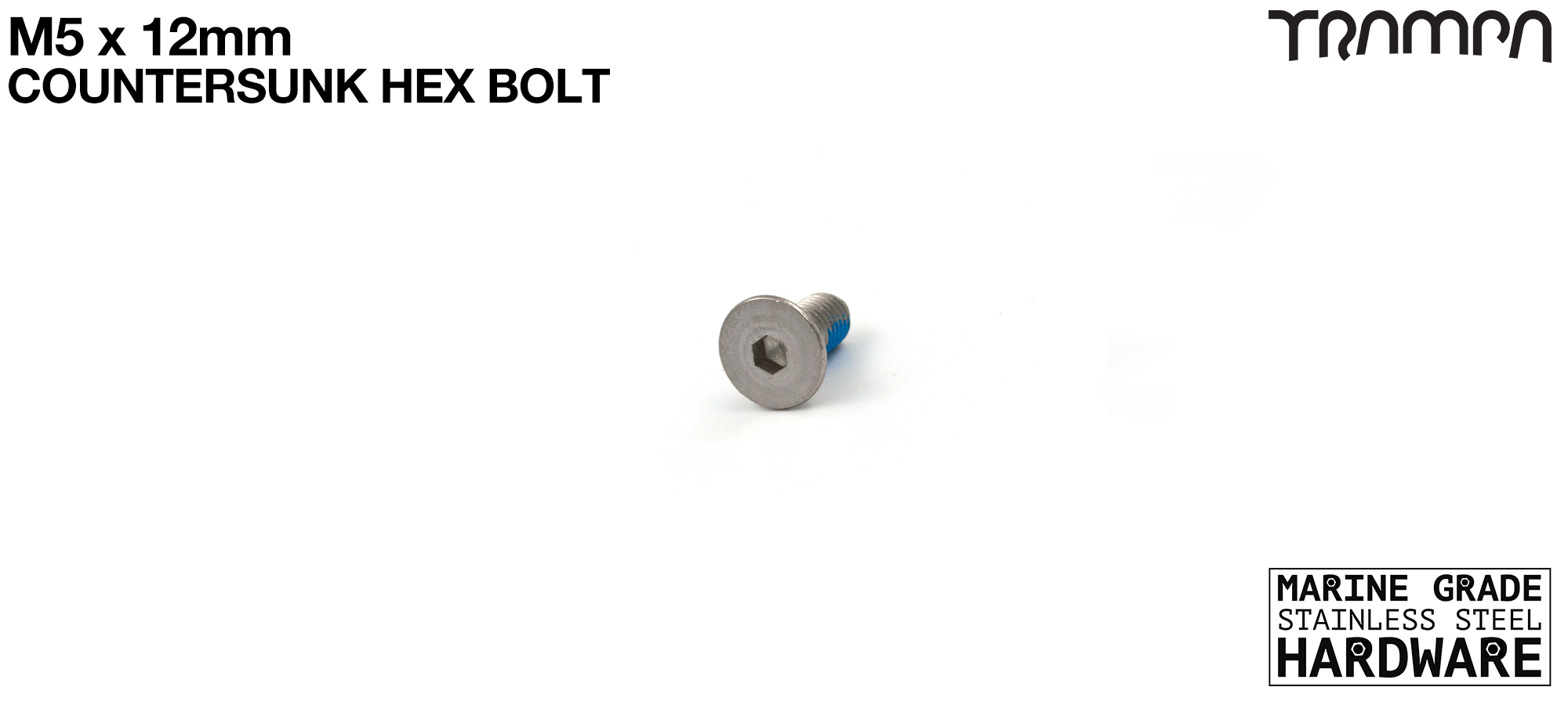 M5 x 12mm Countersunk Allen-Key Bolt - Marine Grade Stainless steel with locking paste