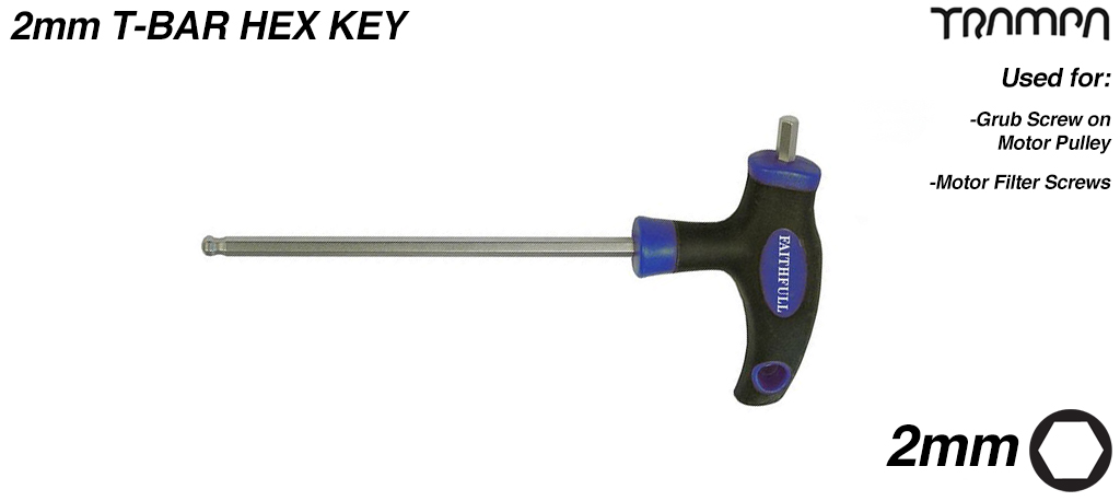 The 2mm T-Bar Allen Key is used to tighten & loosen the Grub Screw in the Motor Pulley 