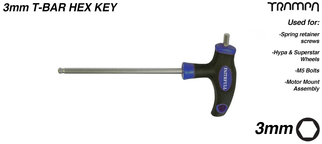 The 3mm T-Bar Allen Key is used to tighten & loosen your hubs, springs @ the bottom of Truck, L-Brackets to Bindings... 