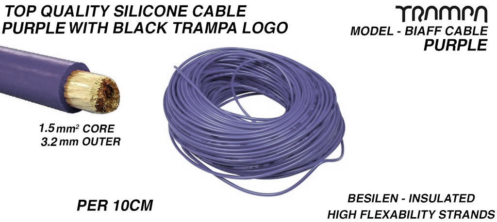 1.5mm PURPLE Silicon Cable with BLACK TRAMPA logo Core Top Quality BIAFF electrical Cable price per 10cm 