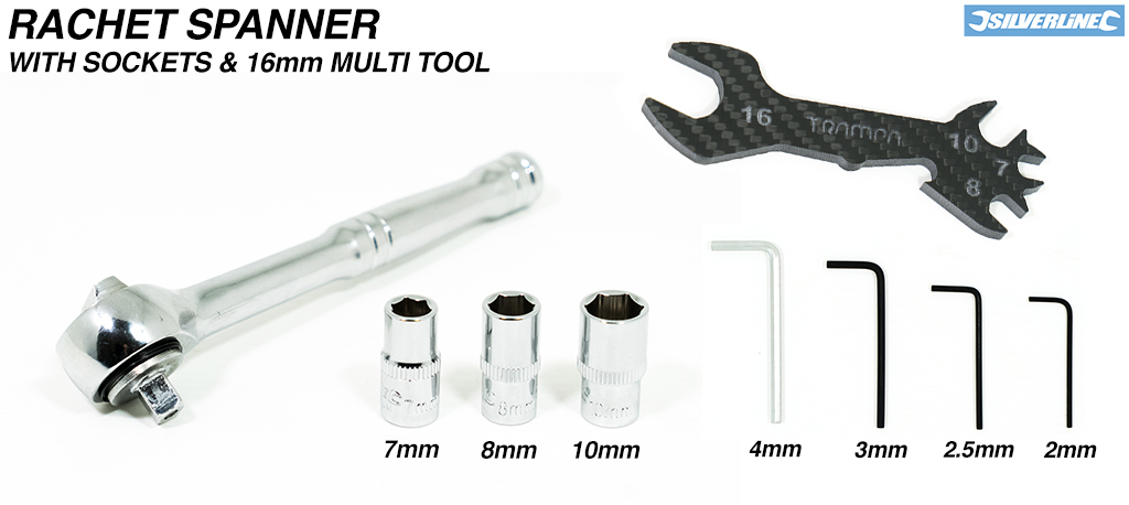 Ratchet Spanner & Sockets with 16mm Multi tool 