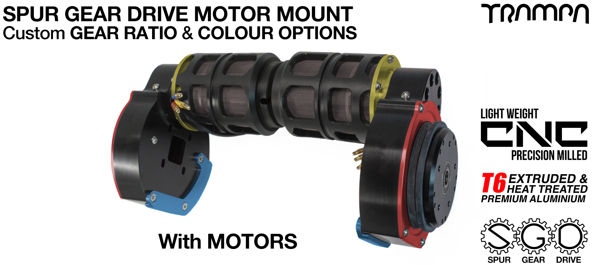 Mountainboard Spur Gear Drive TWIN Motor Mount with PULLEYS & FILTERS & MOTORS