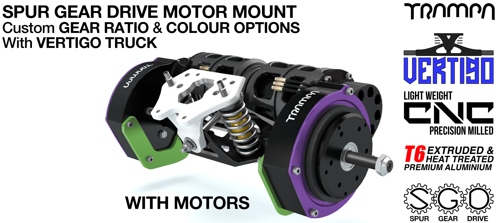 Spur Gear Drive Mountainboard Motor Mount & VERTIGO Truck