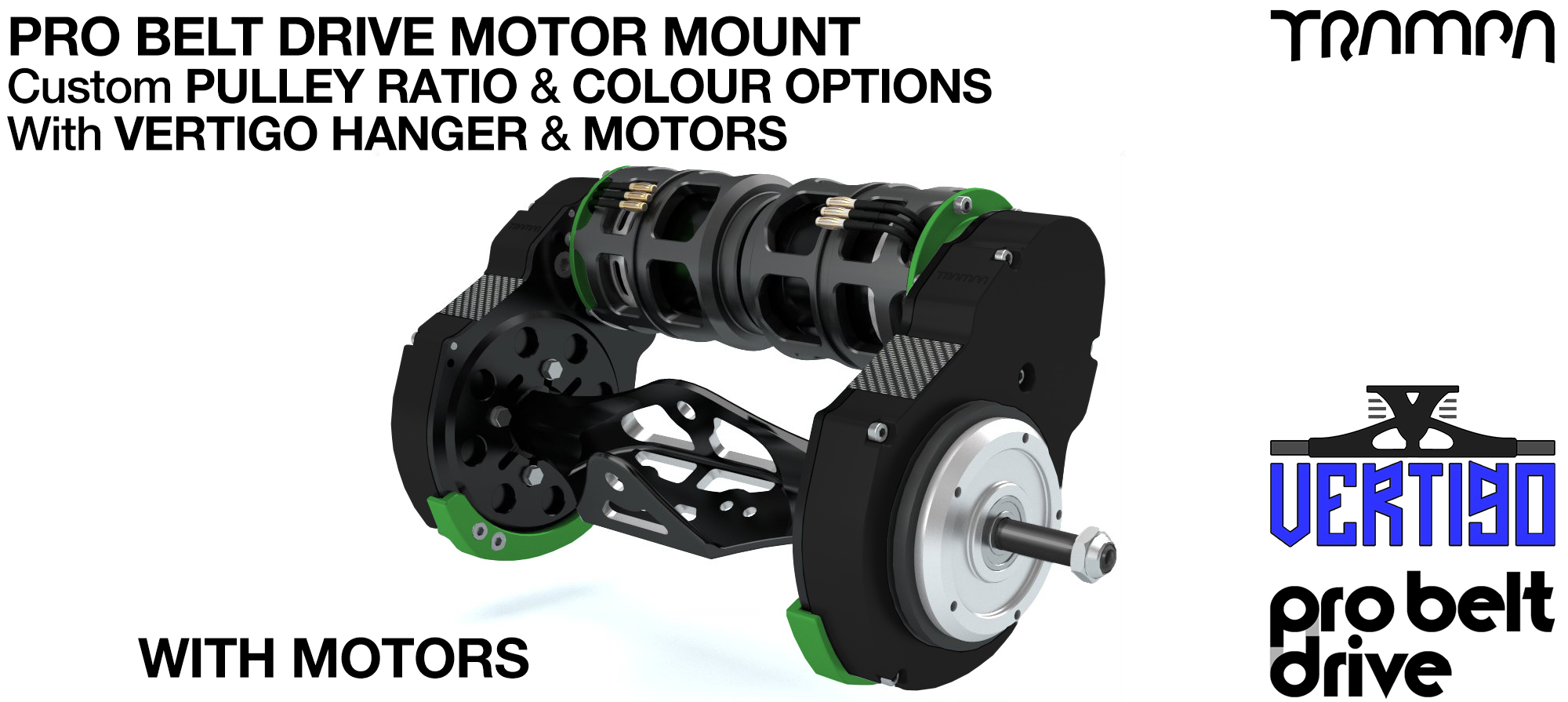16mm PRO BELT DRIVE LOADED Motor Mounts MOTORS, PULLEYS & Motor PROTECTION FILTERS mounted on a CNC VERTIGO Hanger