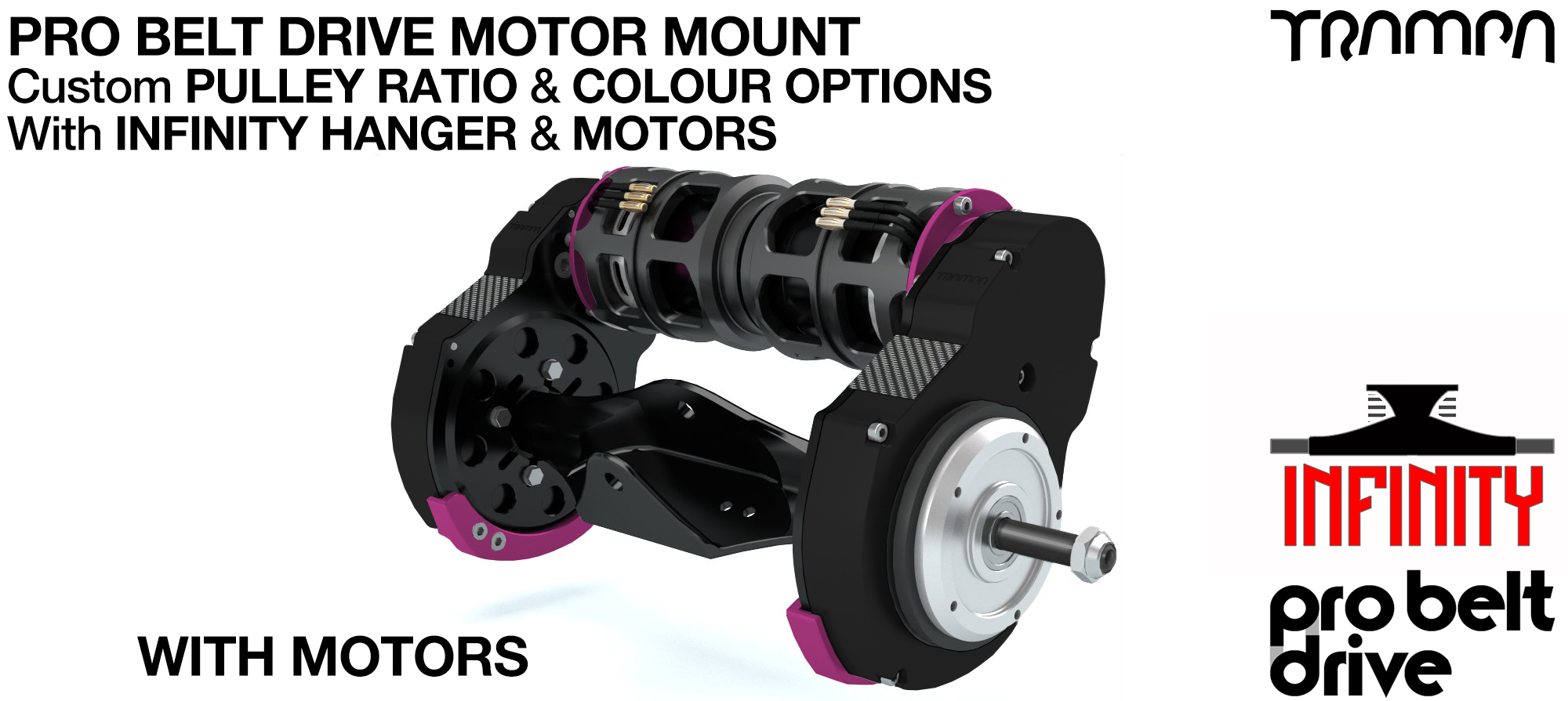 16mm PRO BELT DRIVE LOADED Motor Mounts MOTORS, PULLEYS & Motor PROTECTION FILTERS mounted on a CNC INFINITY Hanger