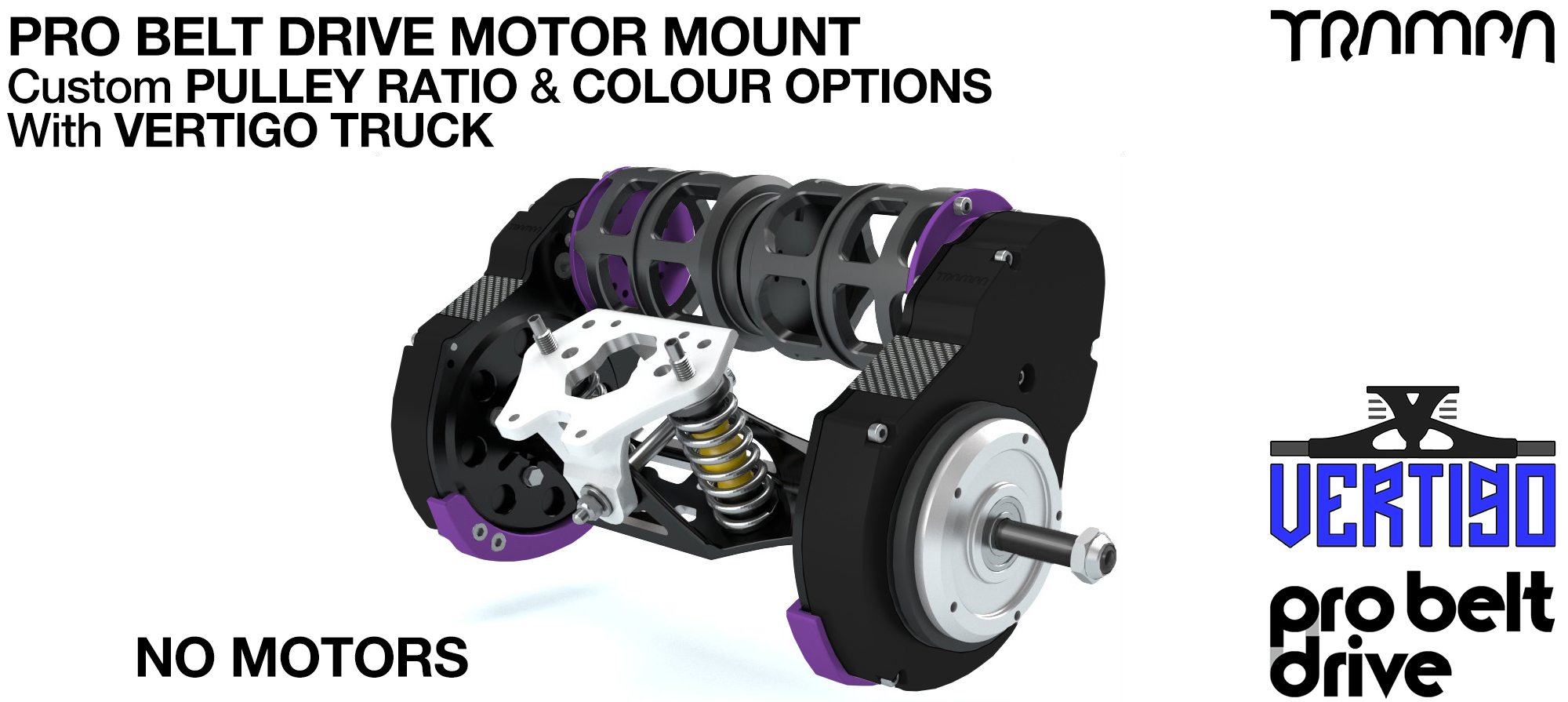16mm PRO BELT DRIVE Motor Mounts with PULLEYS & FILTERS mounted on a VERTIGO Truck - NO Motors