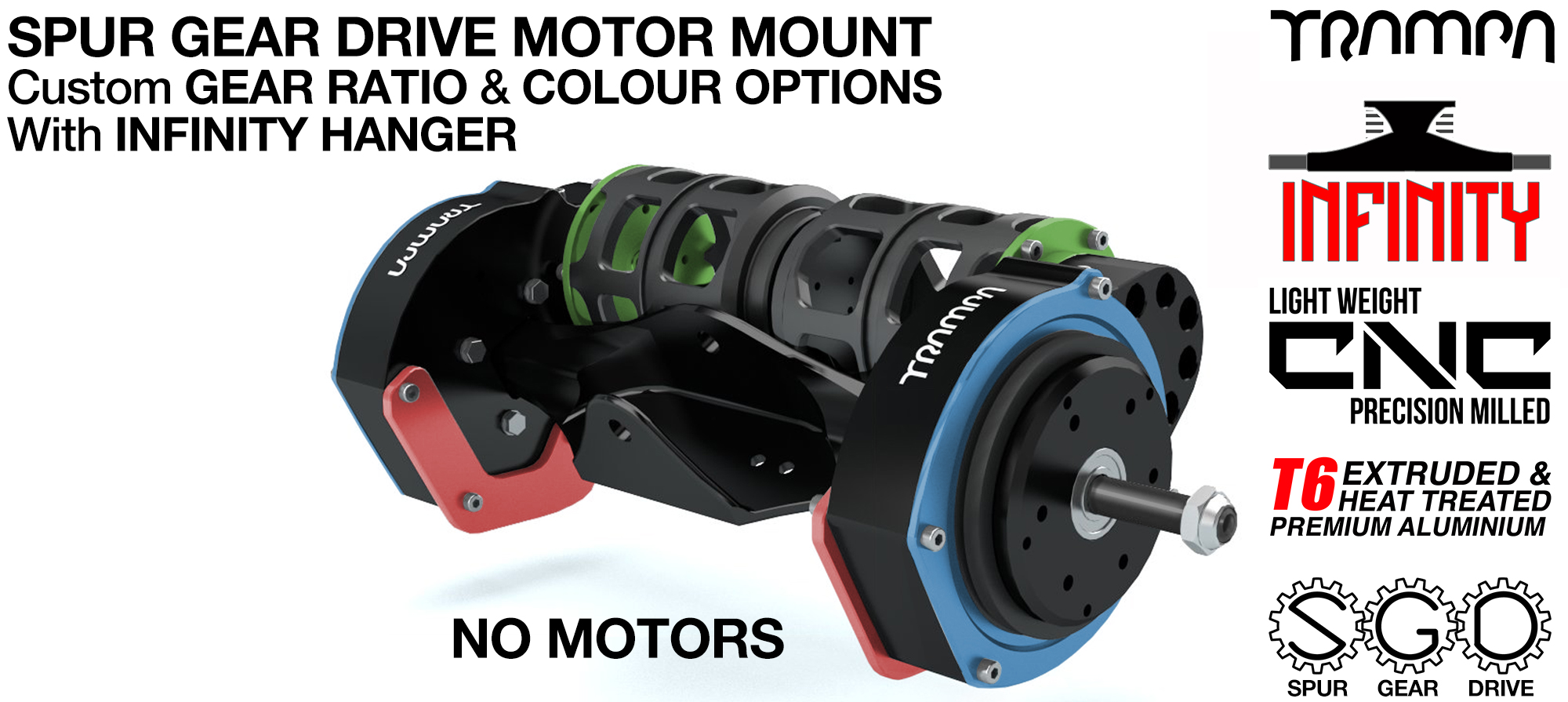 Mountainboard Spur Gear Drive TWIN with PULLEYS & FILTERS Mounted on a INFINITY Hanger
