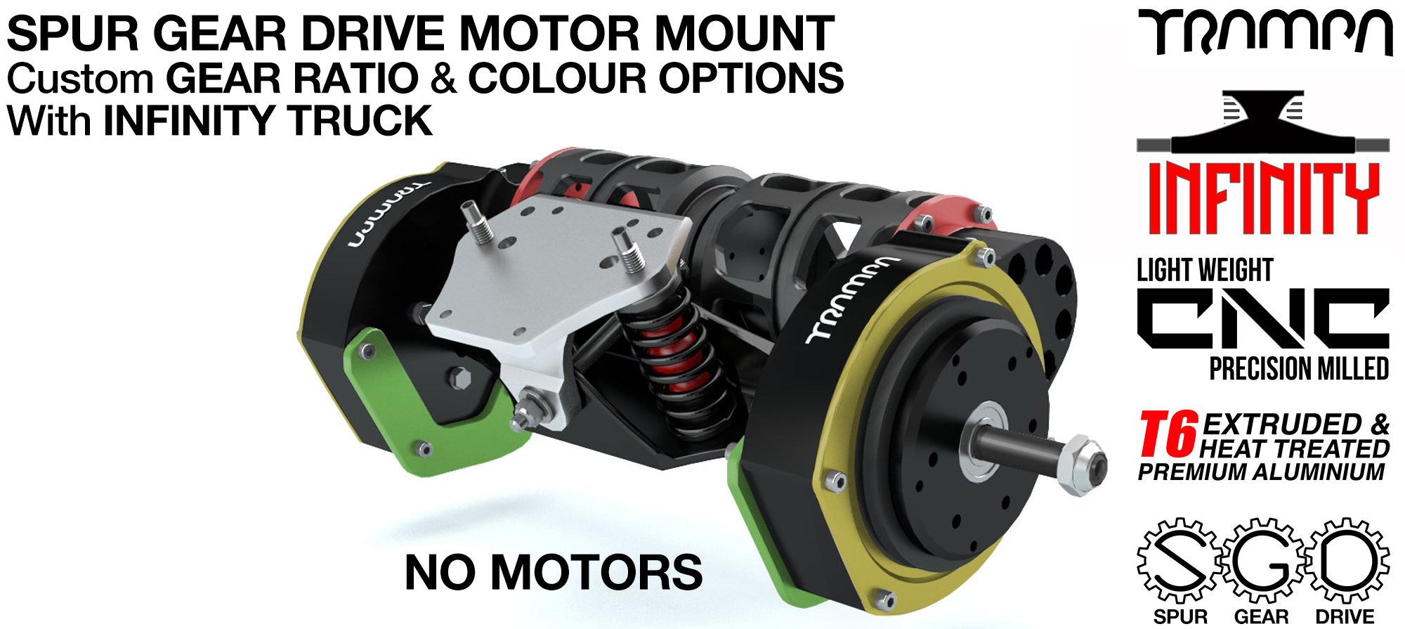 Mountainboard Spur Gear Drive TWIN with PULLEYS & FILTERS Mounted on a INFINITY TRUCK