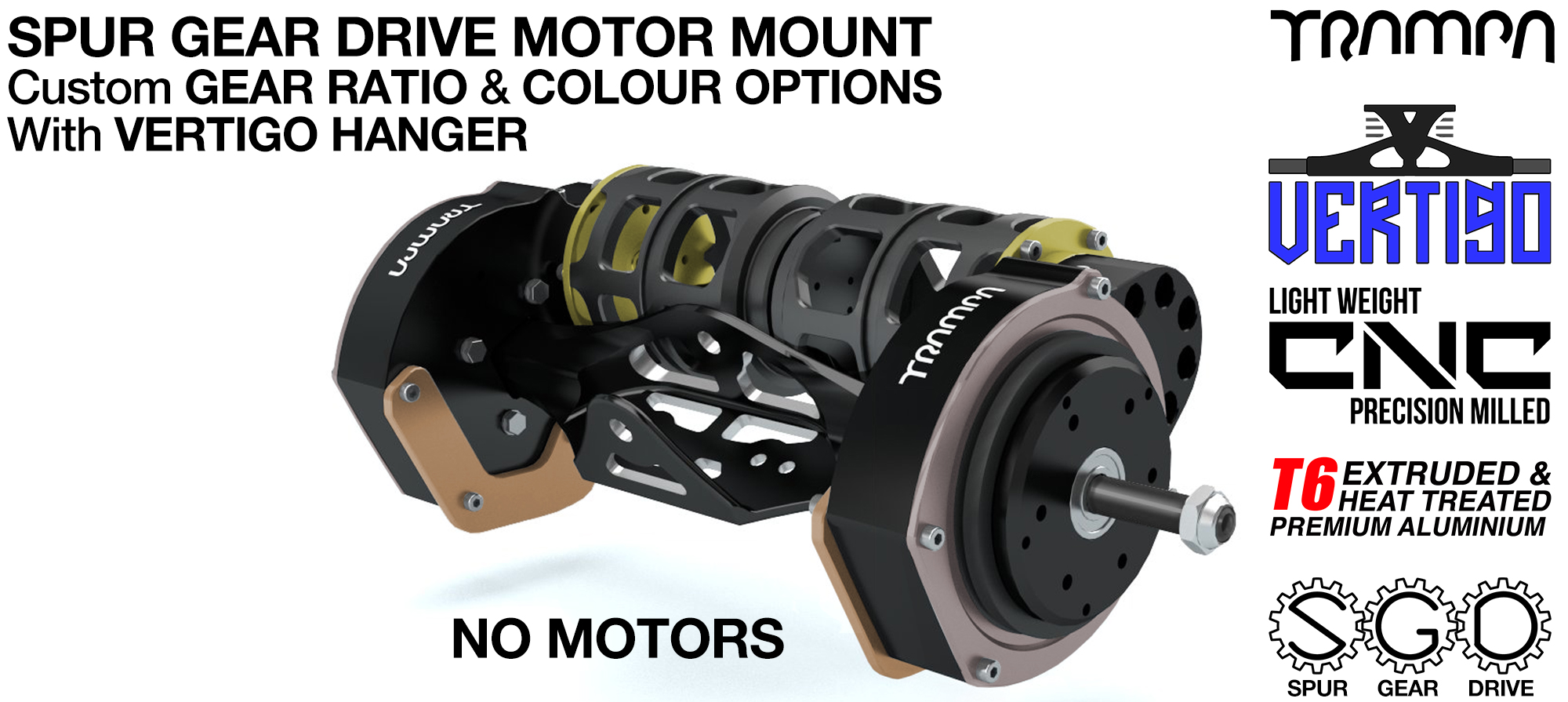 Mountainboard Spur Gear Drive TWIN with PULLEYS & FILTERS Mounted on a VERTIGO Hanger