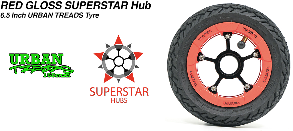 Superstar 6.5 inch wheel - Red Gloss Black Logo SUPERSTAR Rim with Low Profile 6.5 Inch URBAN Treads Tyres