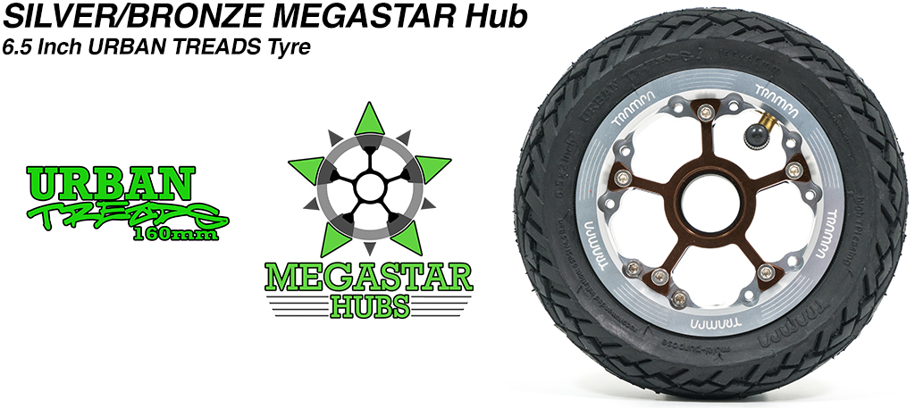 CENTER-SET MEGASTAR 8 Hub with SILVER Rims & BRONZE Spokes with the amazing Low Profile 6.5 Inch URBAN Treads Tyres