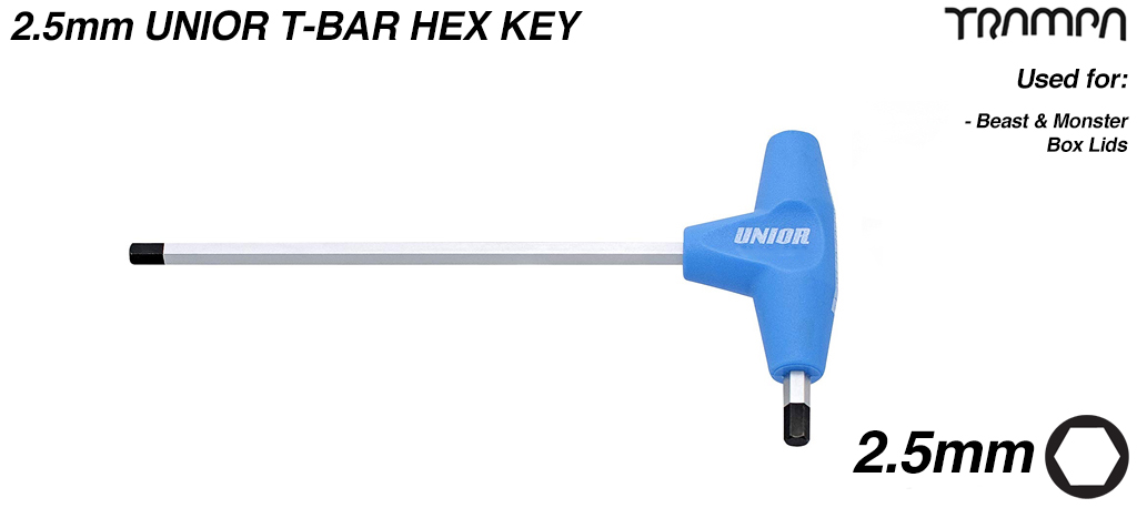 The 2.5mm T-Bar HEX Key is used to tighten & loosen the Grub Screw in the Motor Pulley UNIOR 