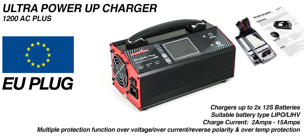 ULTRA POWER Charger 2x 600W 15A 12s Charger - UP1200AC PLUS - COMES Supplied with EURO wall PLUG 