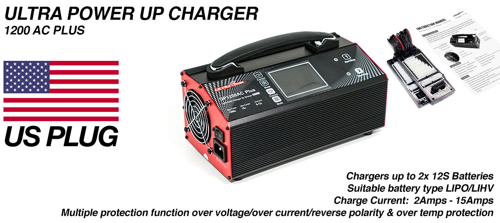 ULTRA POWER Charger Suitable for use in the USA 2x 600W, 15A 12s Charger - UP1200AC PLUS - COMES Supplied with USA wall PLUG 