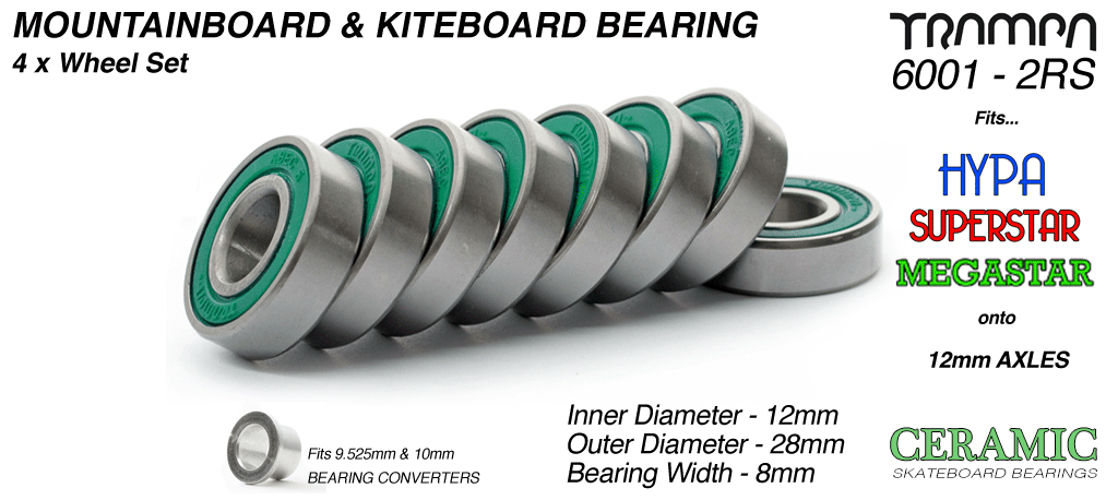GREEN Ceramic ATB Bearings fits to 12mm Axles (+£25)