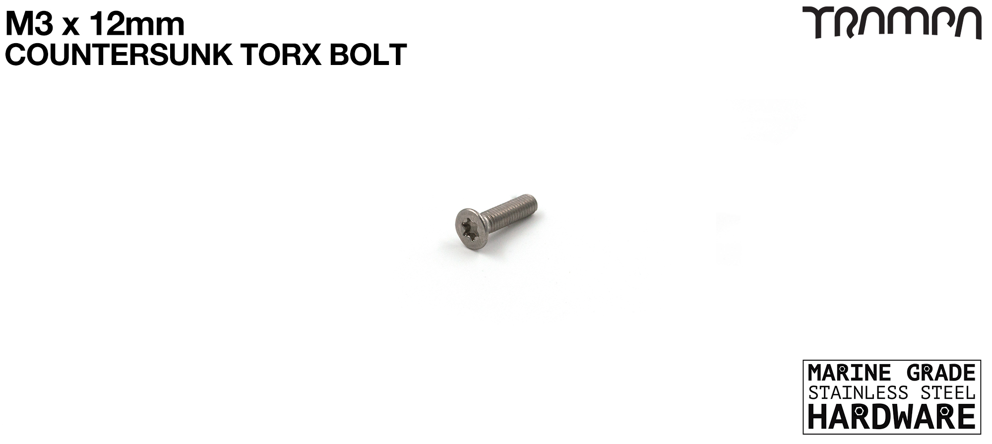 M3 x 12mm TORX Countersunk Head Bolt Marine Grade Stainless Steel
