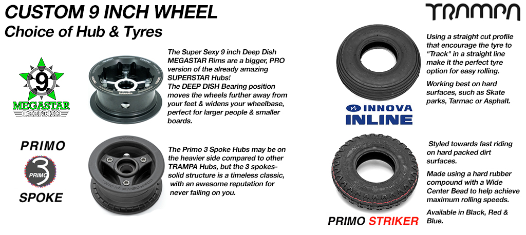 2x Custom 9 Inch TRAMPA Wheel - Special for complete Boards