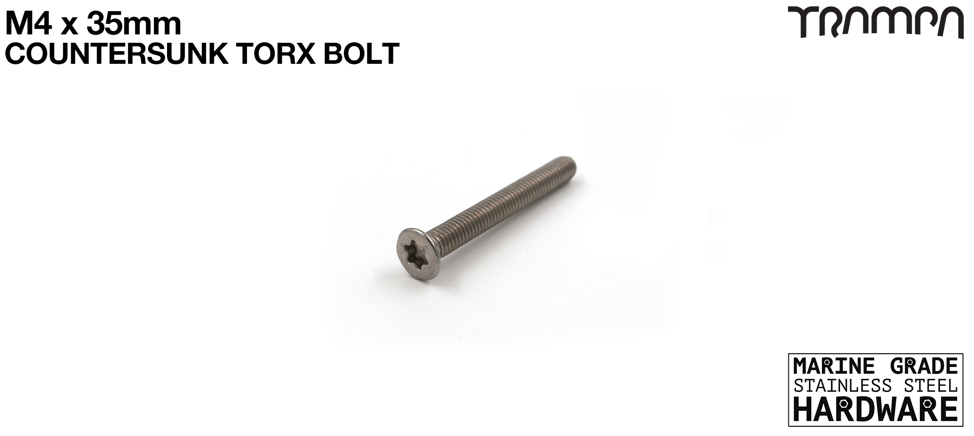 M4 x 35mm TORX Countersunk Bolt Marine Grade Stainless Steel 