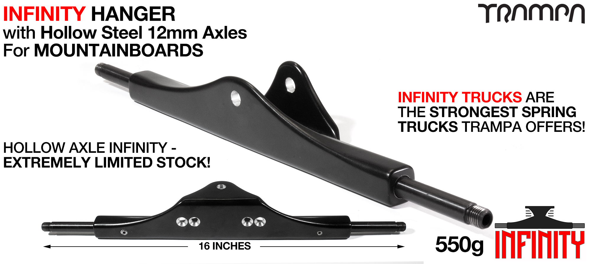 INFINITY ATB Hanger - 12mm HOLLOW Axles Painted Black & CNC'd Kingpin hole  