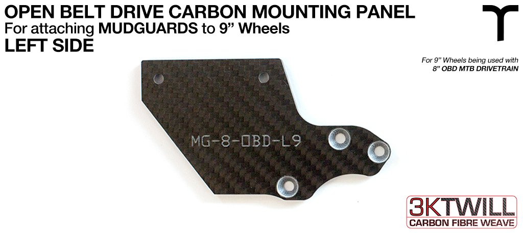 9 inch Mud Guard 3mm Carbon Fibre OPEN BELT DRIVE Mounting Panel V2 - LEFT