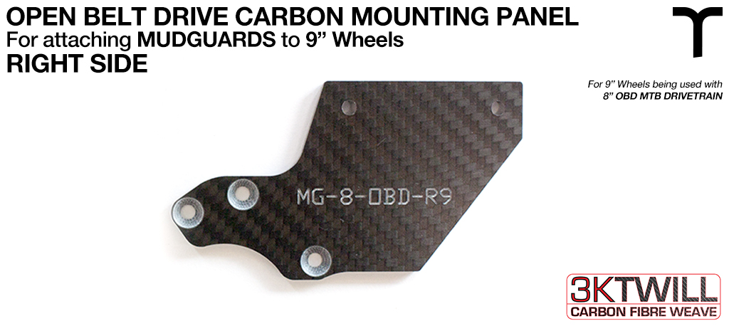 9 inch Mud Guard 3mm Carbon Fibre OPEN BELT DRIVE Mounting Panel V2 - RIGHT