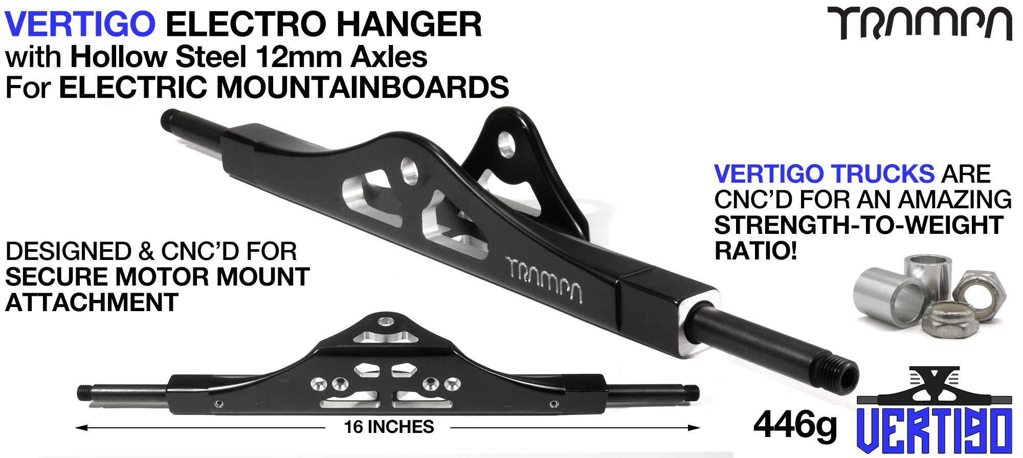 CNC Precision VERTIGO E-MTB Hanger - Used in conjunction with all PRO Series Mountainboard Motor Mounts - 16 inch wide