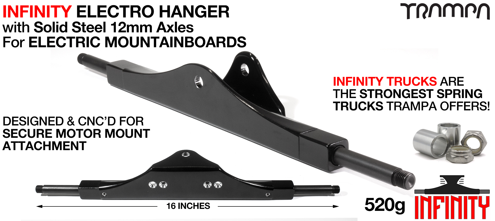 CNC Precision INFINITY E-MTB Hanger - Used in conjunction with all PRO Series Mountainboard Motor Mounts - 16 inch wide 