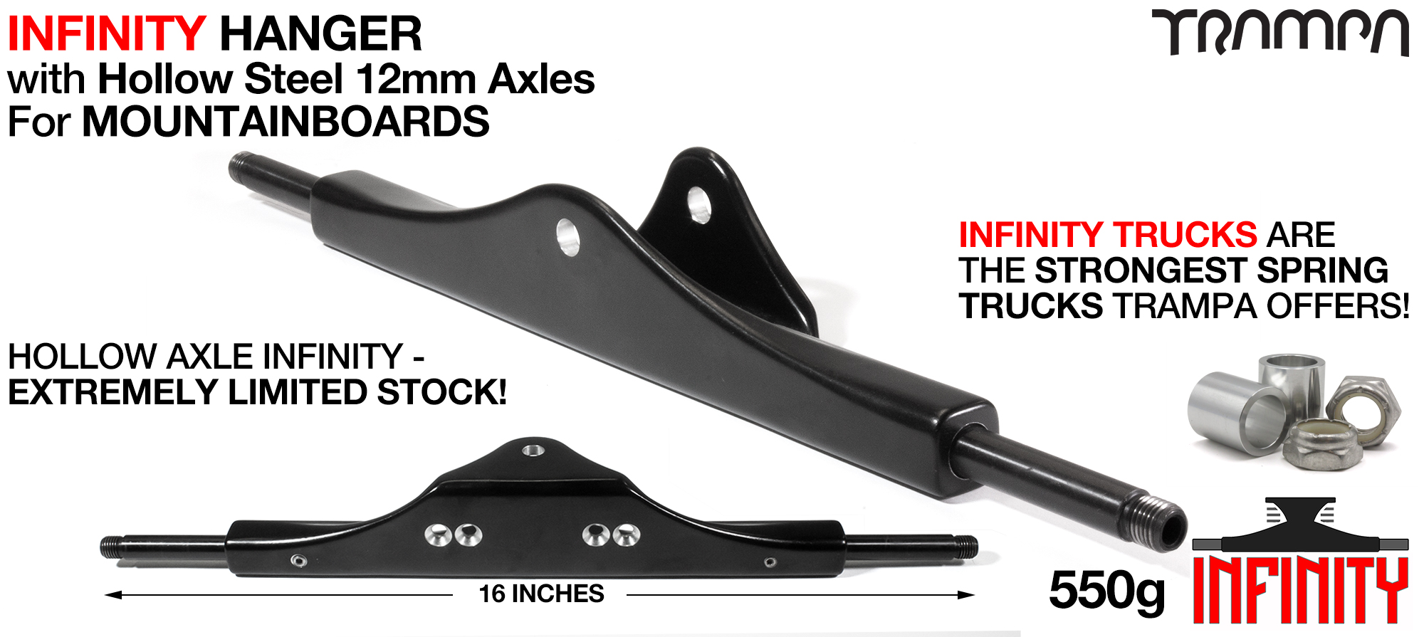 INFINITY ATB Hanger - 12mm HOLLOW Axles Painted Black & CNC'd Kingpin hole  