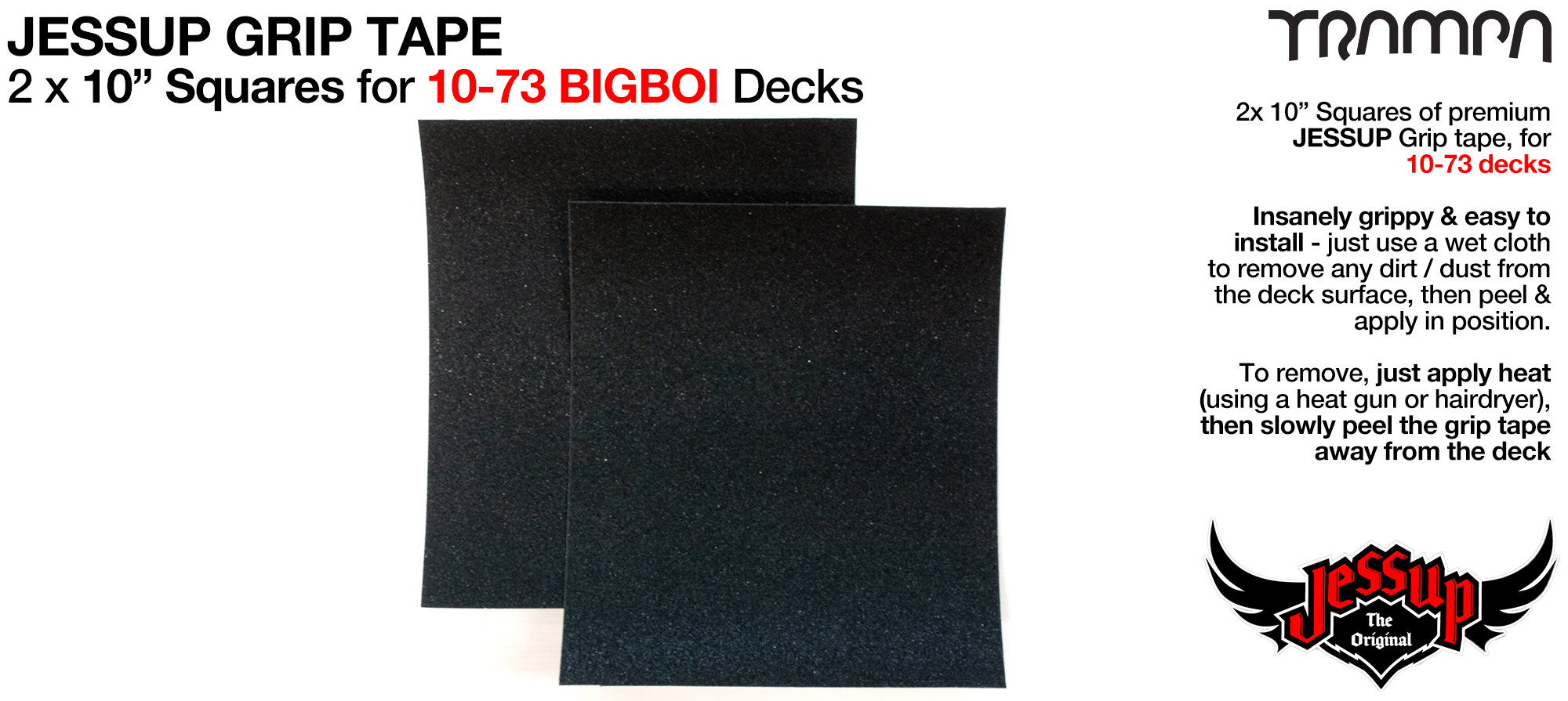 Grip tape - 2 x 10 inch squares for 10-73 Decks - Jessup 