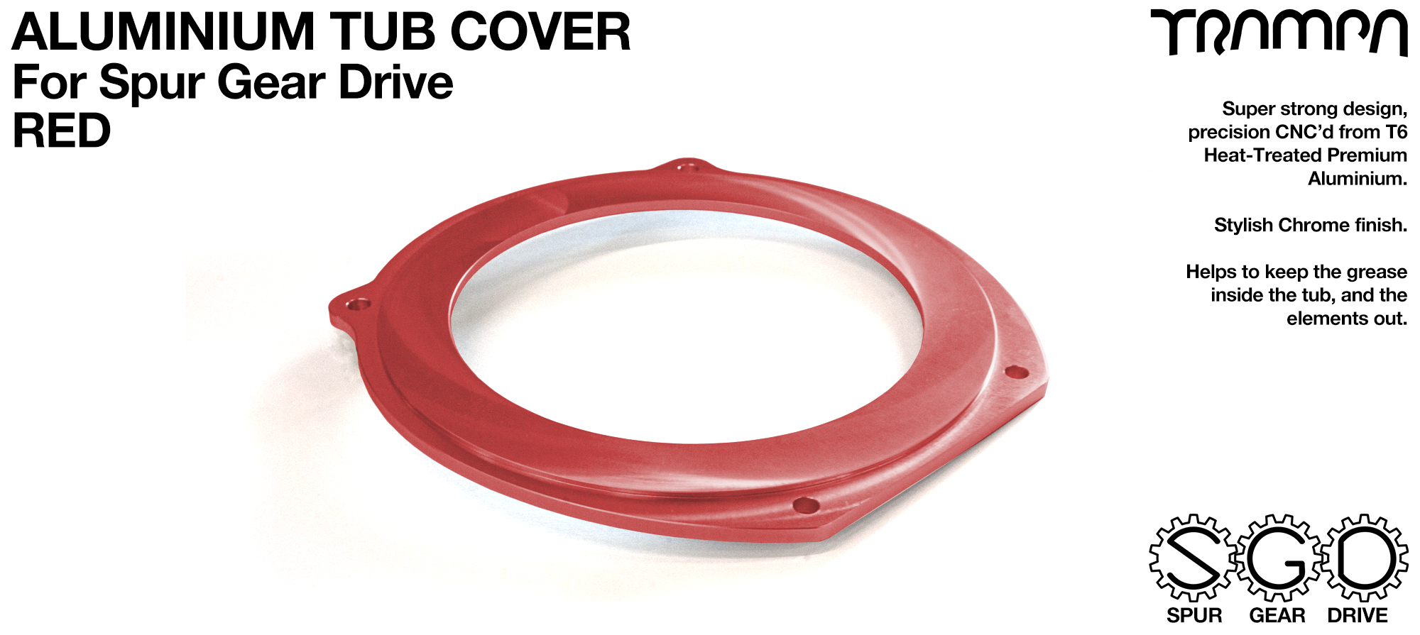 TRAMPA SPUR Gear Drive T6 Aluminium Tub Cover - RED