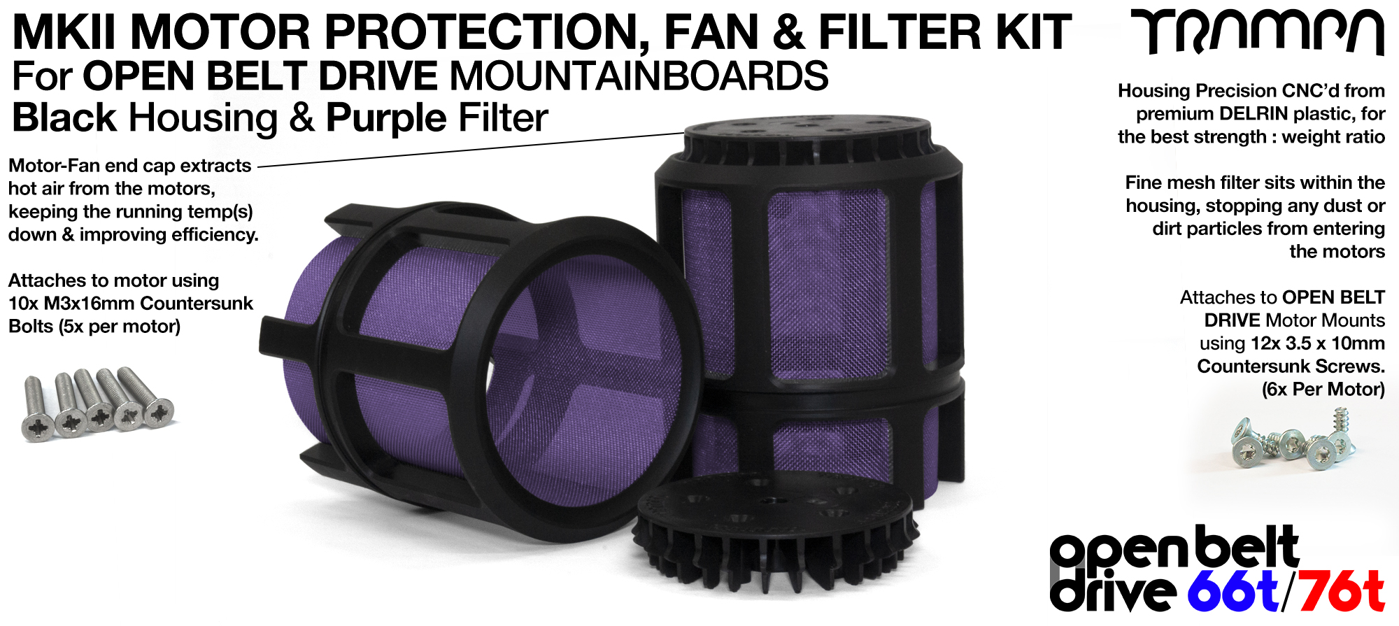 2x OBD MKII Motor protection Sleeve BLACK with PURPLE Filter 