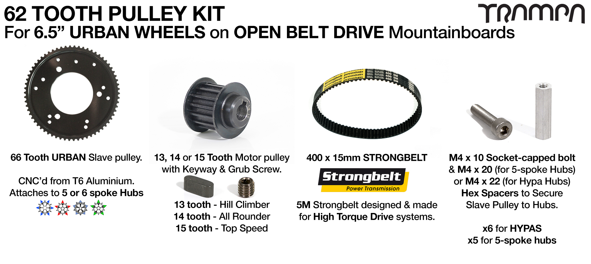 66T OBD 62 Tooth Pulley Kit with 400 x 15mm Belt - URBAN Wheels