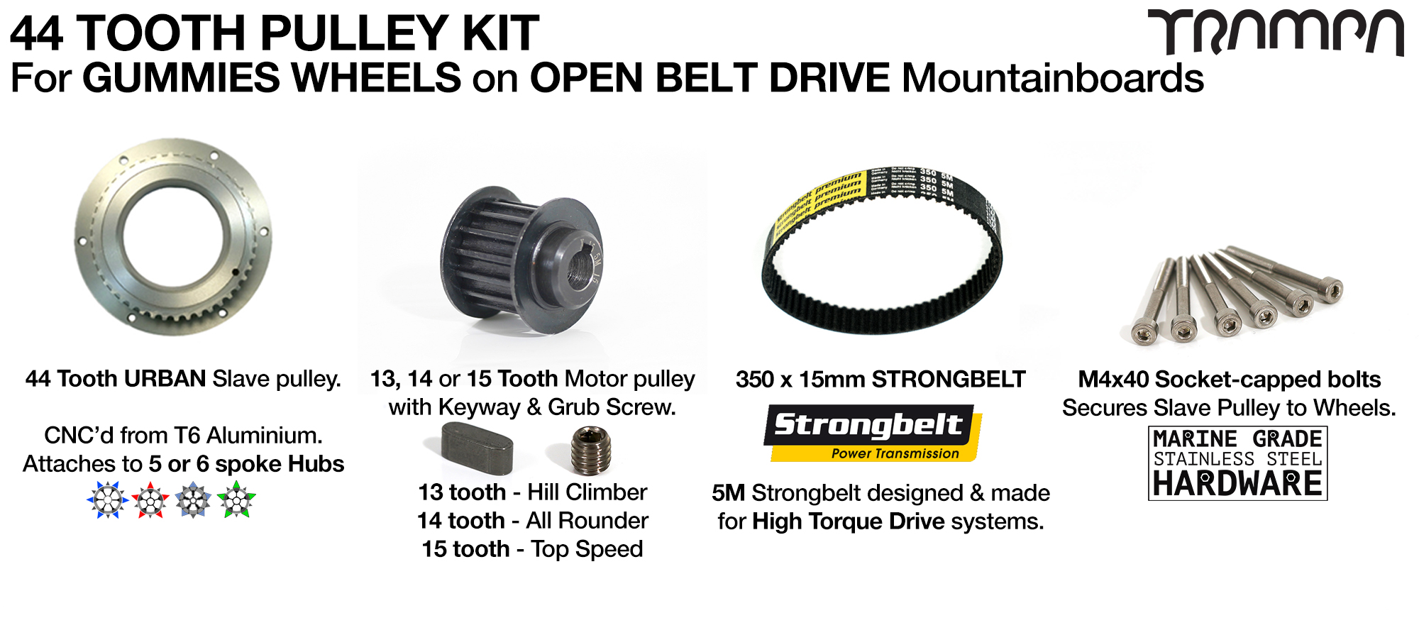 66T OBD Motor Mount panel with 44 Tooth Pulley Kit with 330mm x 15mm Belt for GUMMIES Wheels