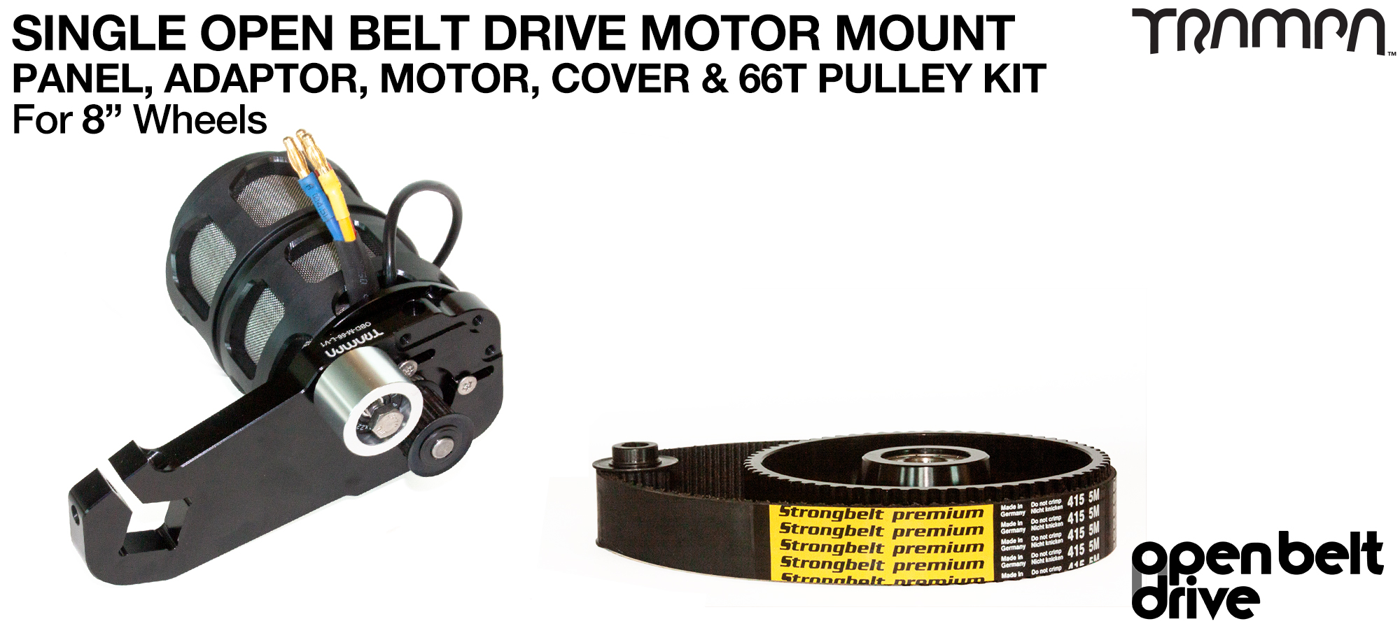 66T OBD Motor Mount with 66 tooth Pulley for 8 inch Wheels Custom TRAMPA Motor & Motor Protection Filter - SINGLE