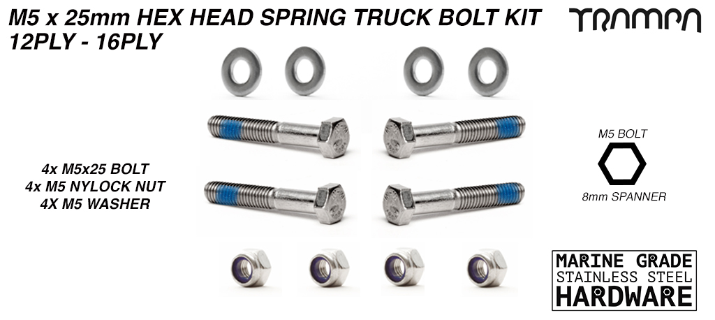 M5x25mm Truck Bolt kit - 12-16ply Decks (+£2.50)