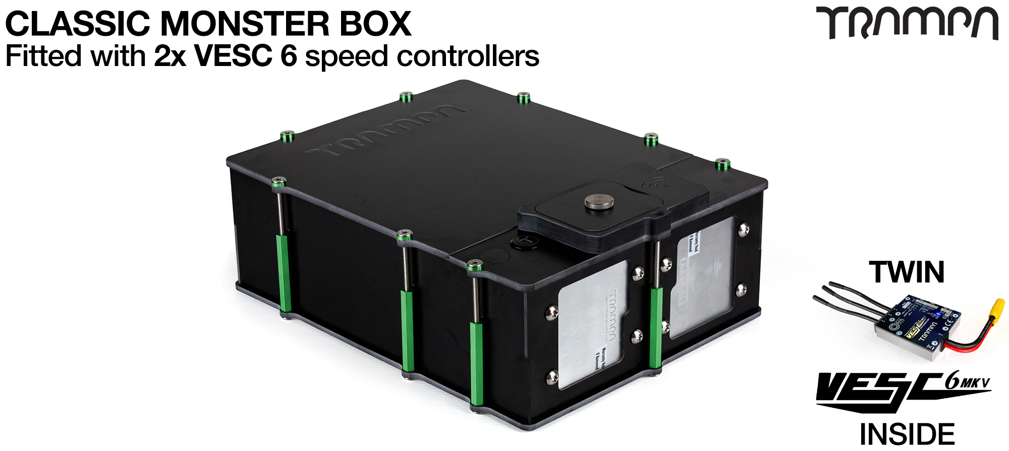 Classic MONSTER Box MkV supplied with 2x VESC 6 & 1x Externaly Mounted NRF VESC Connect Dongle & Cable  Fitted