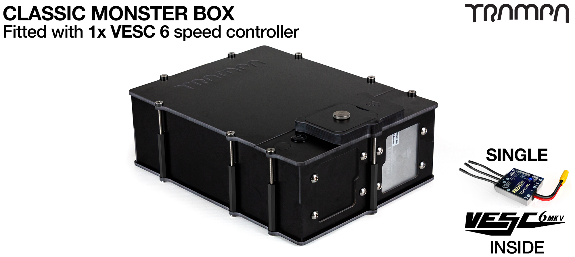 Classic MONSTER Box supplied with 1x VESC 6 & 1x Externaly Mounted NRF VESC Connect Dongle & Cable 