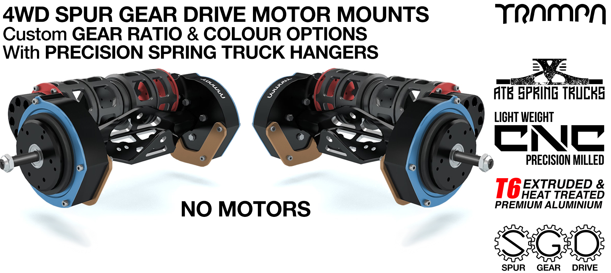4WD Mountainboard Spur Gear Drive Motor Mounts & Hangers