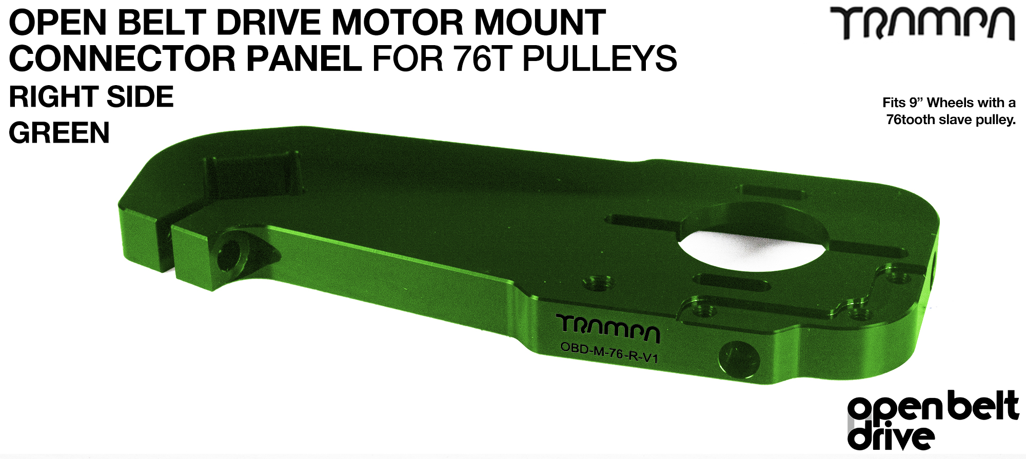 OBD Motor Mount Connector Panel for 76 tooth Pulleys - GOOFY - GREEN