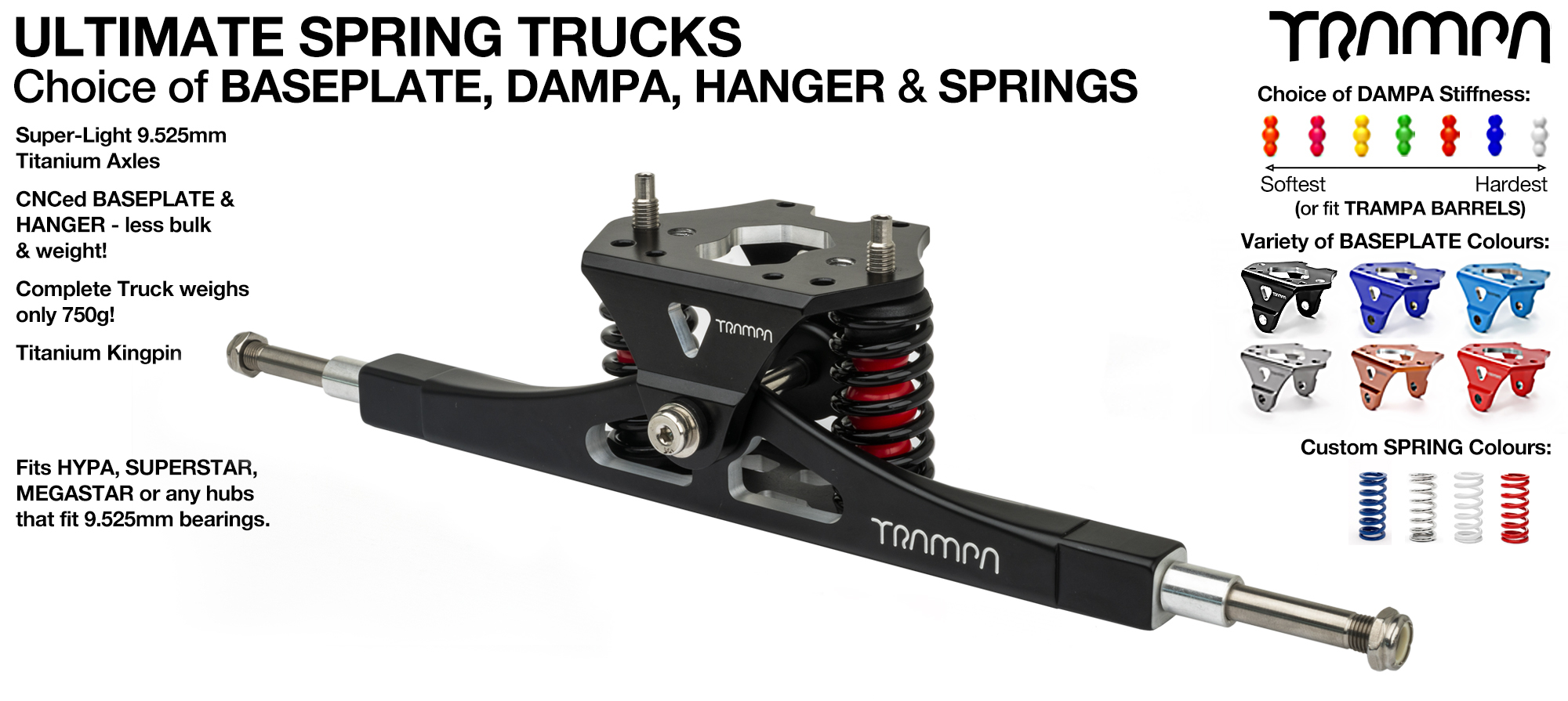 Precision CNC ULTIMATE ATB TRUCK with CNC Motor Mount fixing points & TRAMPA Baseplate, TITANIUM Axles & Kingpin