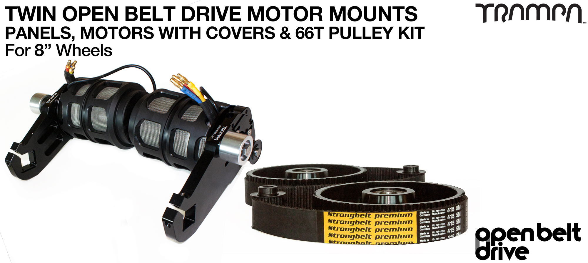 66T OBD Motor Mount with 66 tooth Pulley for 8 inch Wheels Custom TRAMPA Motor & Motor Protection Filter - TWIN