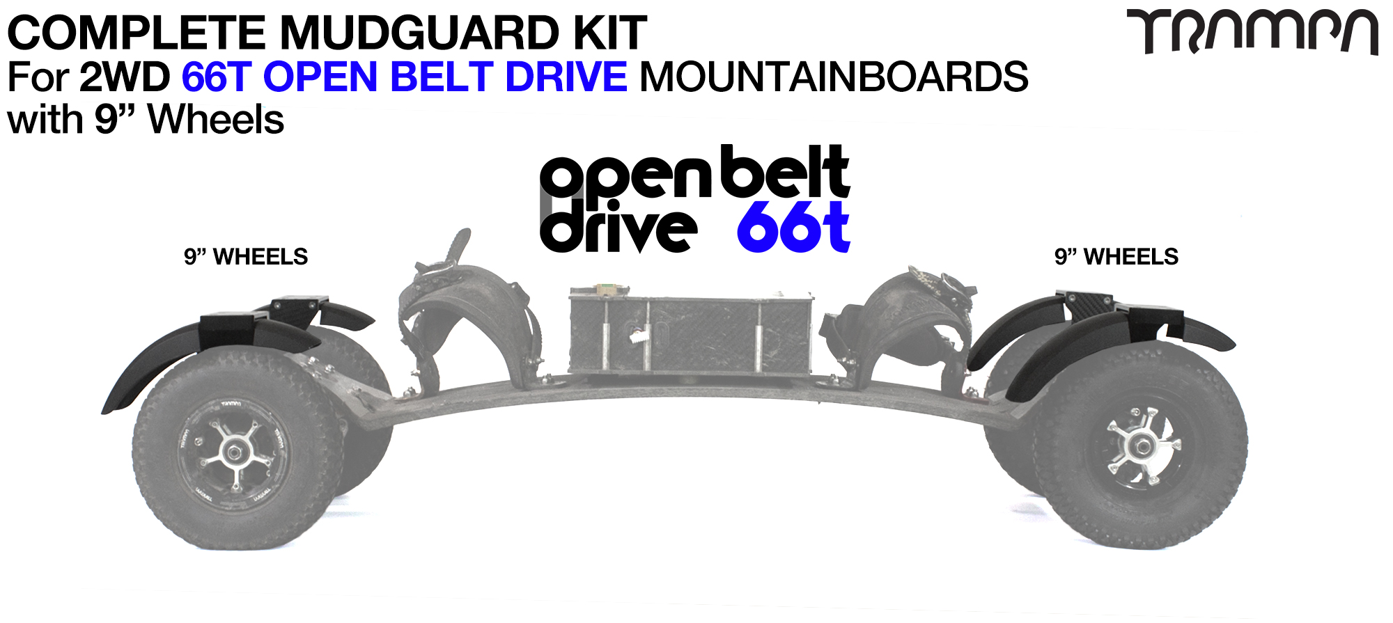 Full Mudguard Kit for 2WD 66T OPEN BELT DRIVE Mountainboards - 9" Wheels All round